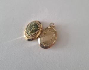 Vintage Locket Jade Mosaic Gold Plated Pendant Necklace - Picture 1 of 4