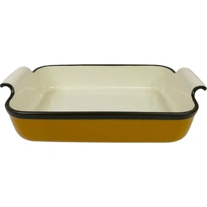 Lifver Rectangular Enamel Baking Dish Handles Mustard White Oven Safe 12x9x2.5in - Picture 1 of 6