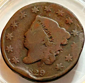 1829 Krönchenkopf großer Cent, mittlere Buchstaben, einige Randschäden schöne Farbe! - Bild 1 von 6