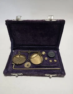 Vintage Brass Weighting Scale Goldsmith Weight Balance Velvet Box Gifts - Picture 1 of 6