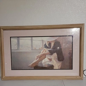 Steve Hanks SIGNIERT "Der Filzhut" Kunst schwer zu finden 13"x24" + gerahmt mattiert - Bild 1 von 5