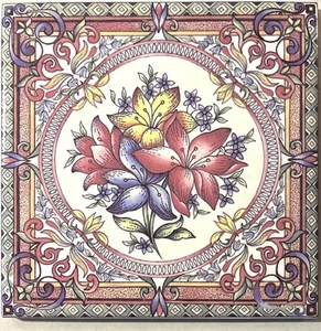 Lilie Jugendstil oder Deco Design Ofen gebrannte Keramikfliese 6" x 6" - Bild 1 von 1