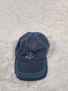 Life Is Good Hat Cap Strap Back Navy Blue Embroidered Womens Heart Slogan Casual - Picture 1 of 8