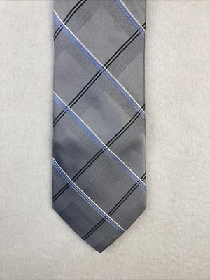 Jones New York 男式丝绸领带 57 英寸银色黑色蓝色领带二手状况完好 — 第 1/4 张图片