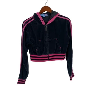 Velour black and pink cropped hoodie Apollo Active size large Y2K - Picture 1 of 8