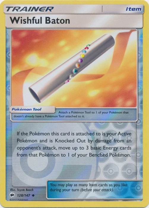 Pokemon - Wishful Baton - 128/147 - Uncommon - Reverse Holo - Sun & Moon Burning - Image 1 of 1
