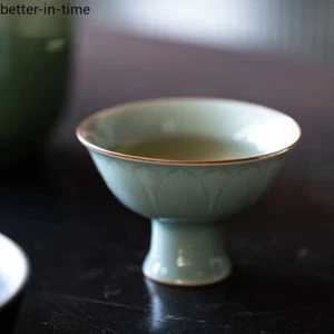 1pc Retro Ge Kiln Ceramic High Foot Tea Cup Handmade Gracked Glaze Household - Picture 1 of 4