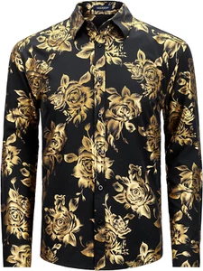 Camicia Da Uomo in Seta Con Paisley Jacquard Camicia Raso Uomo Manica Lunga Con - Foto 1 di 12