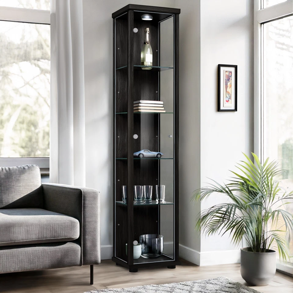 K-Möbel Glasvitrine in Schwarz (176x37x33 cm); Regal Schrank ESG Sammlervitrine - Bild 1 von 4