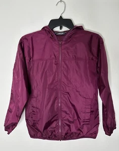 Lands’ End Rain Jacket Girls sz M 10-12 Windbreaker Hooded Zip Up Kids Magenta - Picture 1 of 8