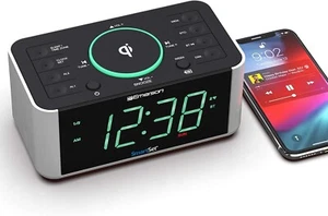 Emerson SmartSet Dual Alarm Clock Radio Bluetooth Speaker Wireless Phone Charger - Picture 1 of 7