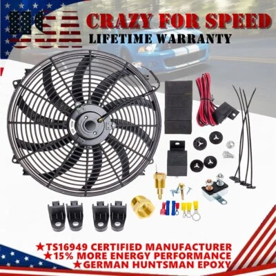 KIT INTERRUPTOR RELÉ TERMOSTATO VENTILADOR REFRIGERACIÓN RADIADOR ELÉCTRICO 16" 12V ALTO 3000CFM Foto 1 de 4