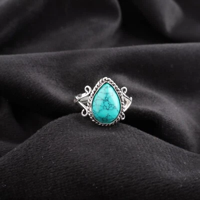 Gift For Her 925 Silver Natural Blue Turquoise Solitaire Ring Size - Image 1 of 4