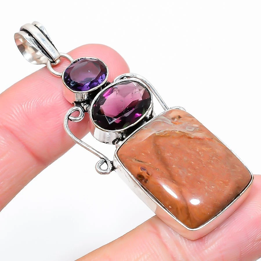 Mookaite, Amethyst Gemstone 925 Sterling Silver Jewelry Pendant 2.40" D066 Foto 1 de 1