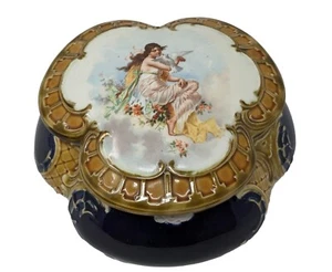 French Antique Art Nouveau Majolica Olibet Biscuits Lidded Box - Picture 1 of 14