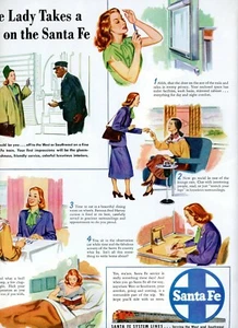 1940s Santa Fe System Lines The Lady Takes A Trip On The Magazine Ad Train - Picture 1 of 3