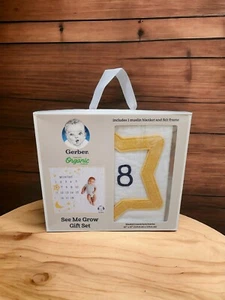 Gerber Baby See Me Grow Gift Set Organic Cotton Blanket Yellow Star Frame New - Picture 1 of 18