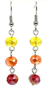 Yellow, Orange, Red AB Aurora Borealis Glass Beaded Linear Dangle Drop Earrings - Picture 1 of 6