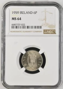 Ireland 6 Pence 1959 NGC MS 64 - Picture 1 of 2