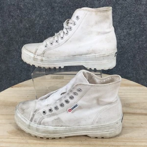 Superga Shoes Mens 6.5 Womens 8 Casual High Cut Platform Sneakers White Fabric - Picture 1 of 12