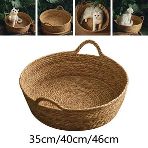 Katzenbettkorb Katzenkratzmatte Indoor Nest Handarbeit Winter Sommer Rund Gras - Bild 1 von 7