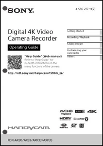 Sony HandyCam FDR-AX30 / AX33 / AXP33 / AXP35 User Guide Instruction Manual - Picture 1 of 1