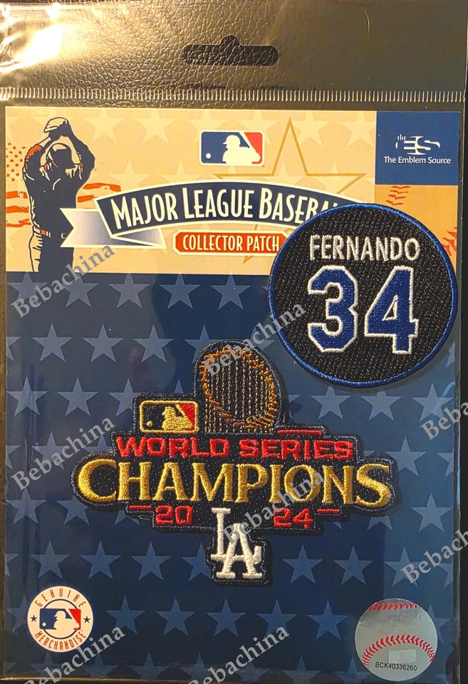 GOLD LA Dodgers World Series Champions Patch + Fernando Valenzuela Memorial #34 - Image 1 of 1