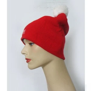 NWT Mudd Stocking Knit Red Hat with White Pom Pom One Size Fits All Acrylic Yarn - Picture 1 of 11
