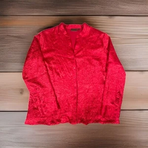 Croft&Barrow Button Up Blouse Womens Size 2X Stretch Bright Red Faux Silk - Picture 1 of 8