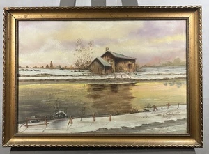 Gouache signée représentant un paysage hivernal de neige Ecole Française XIXe - Bild 1 von 16