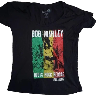 Bob Marley Billabong Calb Graphic T-Shirt Womens Medium Black Solid Short Sleeve - Image 1 of 4