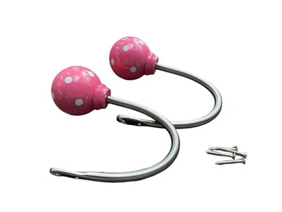 Par de ataduras de cortina de cerámica con remate de bola rosa de granero de cerámica de lunares blancos 3" Foto 1 de 3