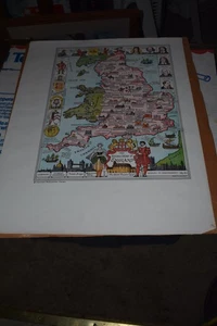 Vintage England Map, The Story Map of England Colortext Publications 1930's - Picture 1 of 3