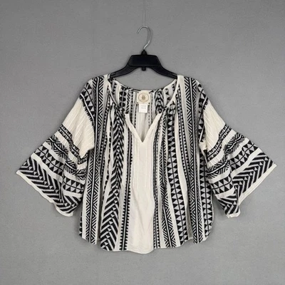 Muche & Muchette Shirt Womens One Size White Black Boho Tunic Peasant Top - image 1 of 4