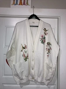 Cárdigan Suéter Vintage Colibrí Artístico Abuela Cuello en V Manga Larga Talla XXL - Imagen 1 de 11