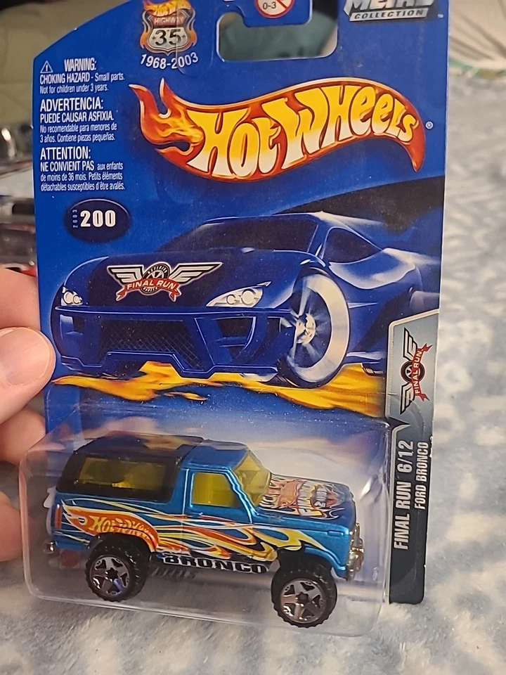 Hot Wheels Ford Bronco 2003 Collector #200 Final Run 6/12 azul/amarillo llamas  Foto 1 de 3