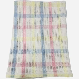 Vintage Plaid 100% Cotton Baby Blanket Blue Yellow Pink WPL-1675 USA 47x30” - Picture 1 of 4