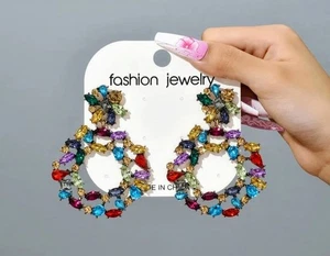 Earrings Coloured Crystal Drops New - Picture 1 of 1