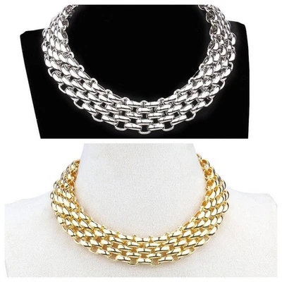 925 Placcato Argento Perline Strato Pezzo Collegamento Boho Punk Catena Collana - Immagine 1 di 3