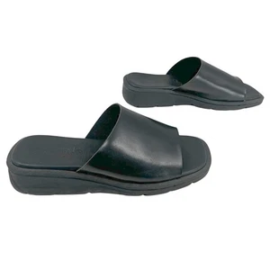 Vintage Chunky Mens Slides Sandals Black Leather Made In Germany Sz 12 | 45 90s - Picture 1 of 7