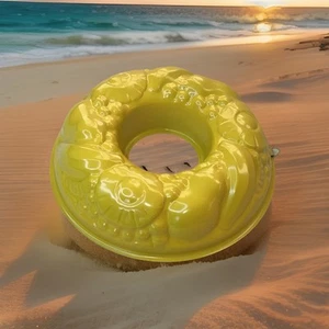 Vtg Vibrant Yellow Aluminum Jello Mold Bunt Cake Ring Wall Hanging Fruit MCM - Picture 1 of 15
