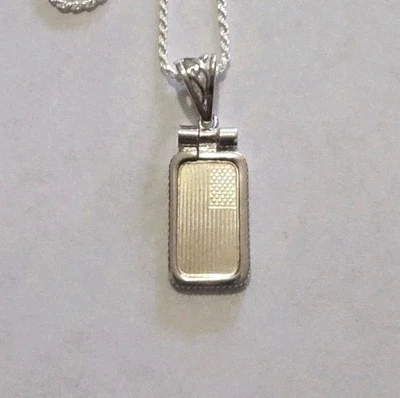 1 Gram .999 Fine Silver Art Bar .925 Bezel 18" 925 Rope Chain.. American Flag - Image 1 of 4