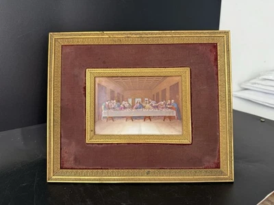 Grande plaque à l'émail sur porcelaine, enamel ,cadre doré, style Premier Empire - Photo 1/4