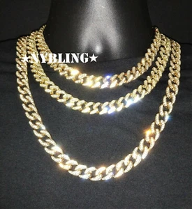 12MM Miami Cuban Chain ICED Necklace or Bracelet Hip Hop Mens Plated CZ Jewelry - Picture 1 of 10