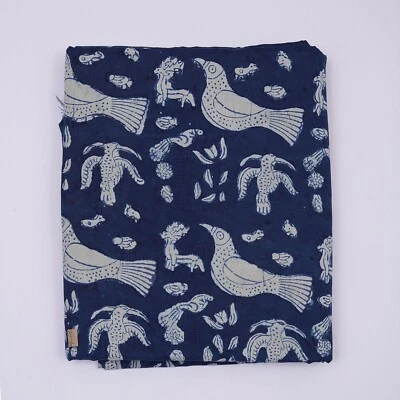 Indian Animal Birds Hand Block Print Cotton Craft Dress Cloth Fabric 5 Yard - Image 1 of 4