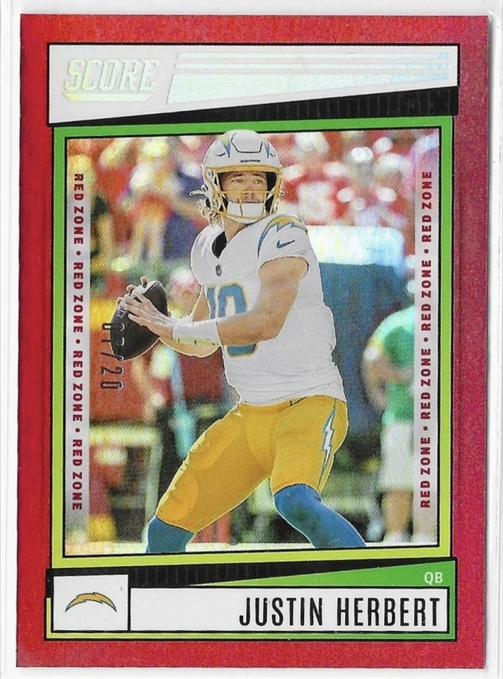 2022 Panini Score Red Zone Justin Herbert Card /20 - Image 1 of 1