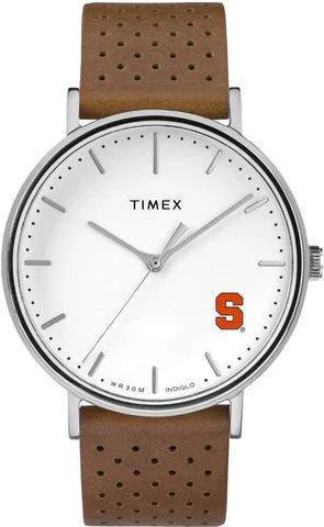 Womens Timex Syracuse University Watch Bright Whites Leather Cover