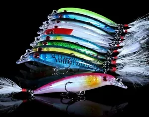 10 pcs Hard Minnow Fishing Baits Bass Lures Crankbait Tackle Wobbler New Lot - Picture 1 of 16