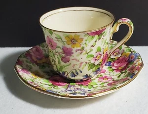 Summertime chintz England Wright Tyndale &Van Roden demitasse cup & saucer c1920 - Picture 1 of 3