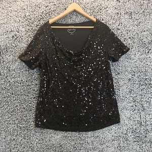 INC Women Top Blouse Size OX Black Embroidered Boat Neck Short Sleeves Rayon - Picture 1 of 9